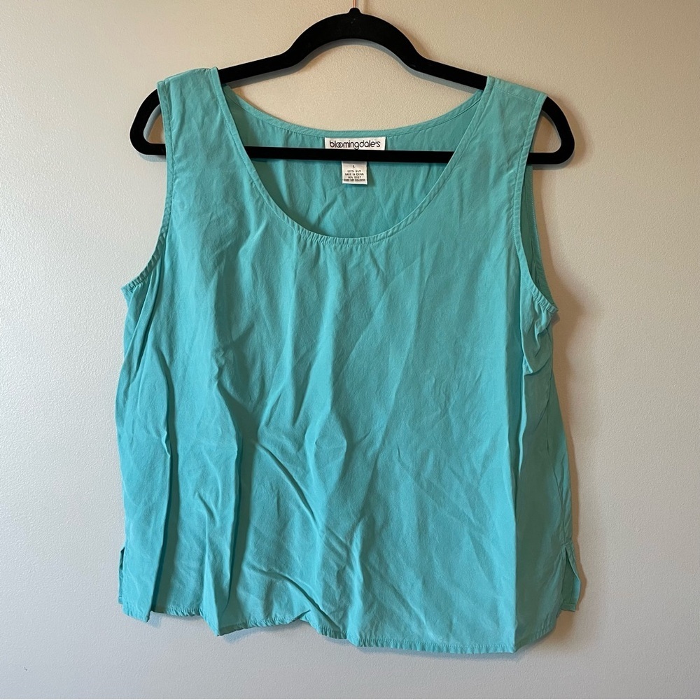 Bloomingdale's Vintage Aqua Blue 100% silk Tank Top size L